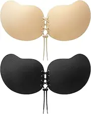 [umooie] Sticky Bra Invisible Mango-Shaped Adhesive Bra Backless Strapless Bra Beige and Black
