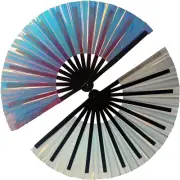 1Pcs Clack Handheld Fan, Large Folding Hand Rave Fan,Blue Laser Colors Hand Fan,