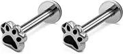 [ZYTAIJEW] 2pcs G23 Implant Grade Titanium Internally Threaded 16GA ASTM F-136 Black Puppy Paw Ends Labret Monroe Lip Stud Tragus Cartilage Earring Ring Nose Piercing Jewelry Bar Length 6-10mm