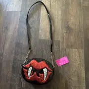 NWT Betsey Johnson Vampire Glitter Lips Fangs Crossbody Bag Halloween Glampire