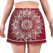 [RPLIFE] Red Mandala Flower Pajama for Women, Cute Light Weight Shorts for Women, Ladies Summer Pajamas