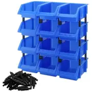 12 Pack Blue Garage Storage Tool Bin, 7.09 x 4.72 x 3.15 Inch Plastic Hanging...