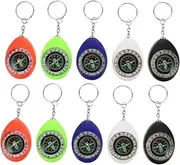 Toyvian 10pcs Mini Keychain Compass: Pocket Compass Key Ring Small Portable Pendant Party Favors for Outdoor Hiking Camping Hunting Climbing