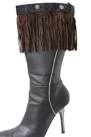 Western Women Winter Boot Toppers Brown Fabric Long Fringe Knee High Flower Sexy