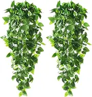 CEWOR 2pcs Artificial Hanging Plants 3.6ft Fake Ivy Vine Fake Ivy Leaves for Wedding Wall House Room Patio Indoor Outdoor Home Shelf Office Decor (No Baskets)