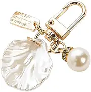 [ZhangyiHot] Gold Pendant Handbag Rhinestones Keychain Keyring Shell Purse Charm Crystal Pearl Keychains Car Ring Accessories, 1