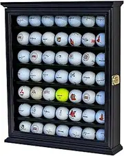 49 Golf Ball Display Case Cabinet Wall Rack Holder Solid Wood Frame with 98% UV Protection Lockable Real Glass Door, Great Golfer's Gift