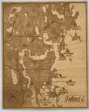 Engraved Map of Fallout 4 on Baltic Birch