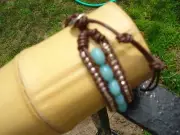Dana kalin NWT BROWN LEATHER WRAP BRACELET WITH NATURAL BLUE STONE BEADS /SILVER