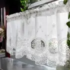 White Short Curtain Embroidery Flowers Half Curtains Window Cabinet Decor