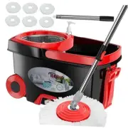 FunClean Spin Mop and Bucket,Mop and Black Mop Bucket with 6 Extra Refills