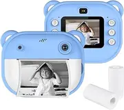 Namolit Kids Instant Print Camera 1080P Digital Camera with Dual Lens, 2 Inch Screen, Built-in Battery, Picture Frames, Thermal Printing Paper, Blue