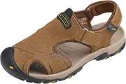 [OutPro] Men's Hiking Sandals Waterproof Leather Fishing Sandals for Sports Outdoor Beach Sport Summer Closed Toe Size