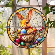 Easter Bunny Stained Glass Suncatcher, Easter Egg Suncatcher, Home Decoration