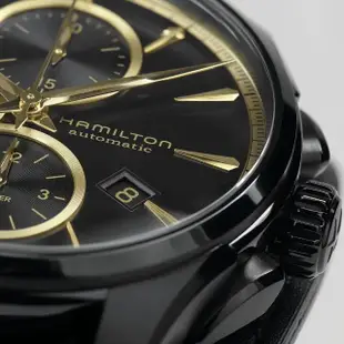 【HAMILTON 漢米爾頓旗艦館】爵士大師系列黑金配色42mm(自動上鍊 中性 皮革錶帶 H32506730)