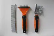 Dog Grooming Set - Undercoat Dematting Rake with Rounded Teeth Comb, Thinning