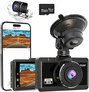 Dash Cam Front and Rear 2.5K+1080P FHD WiFi Dual Dashcam for Car, 170° Wide Angle Dash Camera with 32G SD Card, App Control, 3” IPS Screen,Night Vision,Parking Mode,G-Sensor,WDR, Loop Recording (A)