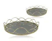 Set 2 Round Gold Mirror Tray 30x5cm
