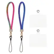 2Pcs Phone Lanyard, Wrist Strap Glitters with Phone Patches,Deep Blue Multicolor