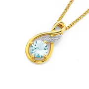 9ct Diamond & Aquamarine Pendant in Blue