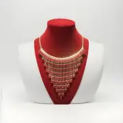 Fuchsia Baguette & Silver Tone Bib Style Statement Necklace