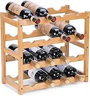PADFURN Bamboo Wine Rack, Natural Bamboo Storage Rack Display Wine Bottle Rack, Easy to Assemble Storage Room Wine Rack, Saving Space for Wine Lovers (4-Tiers 16-Bottles)