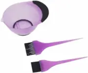 Professional Hairdressing Purple Tinting Set 3-Piece - Non-slip Bowl & 2 Brushes
