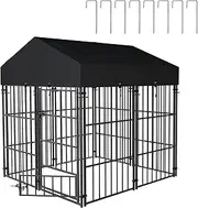 Large Outdoor Dog Kennel Crate: Heavy Duty Pet House Cages, Wire Outside Walk in Chicken Run Cage Coop with UV-Resistant Waterproof Canopy Roof Cover and Stakes (127x120x134cm)