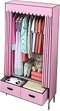Wardrobe Portable Canvas Wardrobe Shelves, Fabric Wardrobe with Hanging Rail and 2 Drawers, Foldable Clothes Closet Storage Organizer,Brown