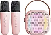 Edithown Karaoke Machine for Kids Adults, Kids Portable Bluetooth Karaoke with 2 Wireless Microphones and Lights for 3-12Years Old Girls Birthday Gifts/Family Party/Outings(Pink)