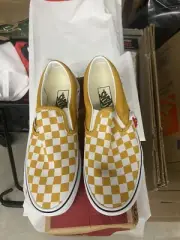 Vans Classic Slip On Checkered Yellow - Size 7.5 - Brand New