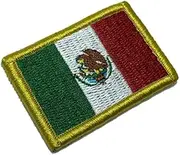 [BR44] BP0050V11 Mexico Country Flag Embroidered Patch Gold Border Uniform Kart Kimono, Hook Fasteners Attach to Tactical Hats and Gears