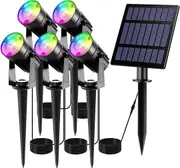 Solar Spotlights Outdoor, 5W Solar Lights, 5 Pack Headlights IP65 Waterproof, Color Changing Spot Lights, Outdoor Security Wall Lights Garden Yard Driveway Pool Area (RGB)