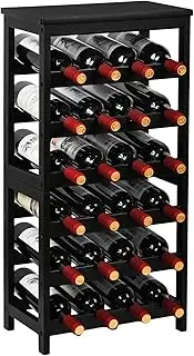 VASMIA Wine Rack for 24 Bottles, Bottle Rack with 6 Levels, Bamboo Wine Stand for Cellar, Bar and Kitchen, Living Room, Bottle Rack 41 x 24 x 81 cm, Black