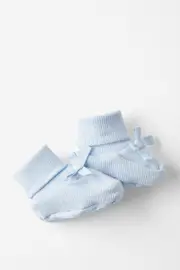 [Cotton On Kids] Cotton On Kids - Organic Pointelle Booties - White water blue OS WHITE WATER BLUE