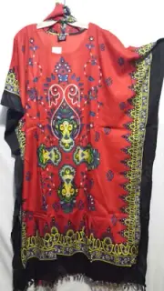 Women Rayon Kaftan Dress Caftan African Dashiki Print Round Red neck One Size