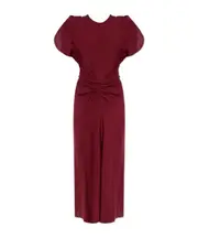 gathered-detail midi dress UK12 Burgundy