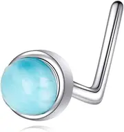 [HOPEEZZ] 925 Sterling Silver Nose Stud L Shaped Nose Ring Silver Larimar Nose Piercing Jewelry for Women Men Nostril Piercing