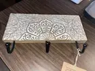 NWT Carved BOHO Wooden Coat Rack 3 Iron Hooks Hat Hanger White Washed Wall Mt