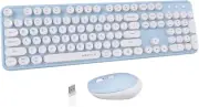 UBOTIE Portable Bluetooth Computer Keyboard with Wireless Mouse--Light Blue