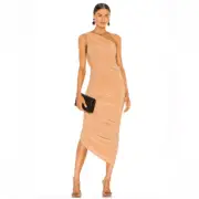 Norma Kamali Diana Gown nude tan midi dress bodycon Revolve New S