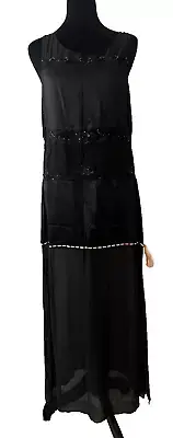 Victoria's Secret Silk Nightgown Black Sequins Ribbon Long Size M New with Tags