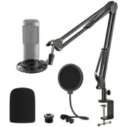 Audio Technica AT2020 Mic Boom Arm Suspension Scissor Stand Shock Mount Pop Fil