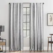 96"x52" Slub Texture Stripe Cotton Light Filtering Curtain Black/White - Archaeo