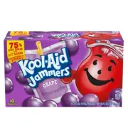 New Kool-Aid Jammers Grape Fruit Less Sugar Soft Drink 10-Pouches 60 FL OZ