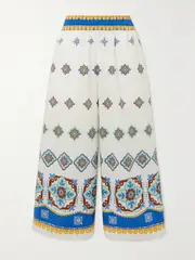 [La DoubleJ] La DoubleJ - Printed Cropped Cotton-poplin Wide-leg Pants - White - x small x small White