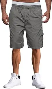 [Generic] Mens Cargo Shorts Drawstring Elastic Waist Pants Stretch Lightweight Work Shorts 2025 Casual Summer Hiking Pants, Grey-b, Large