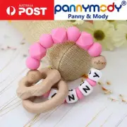 Personalised Handmade Rattle Teether Rings with Name Silicone for Shower Gift