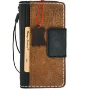 Genuine Leather Case for Iphone 14 13 16E 15 16 Pro Max Plus Wallet Magnet Black