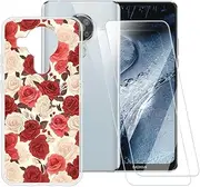 ESACMOT Rose Pattern Case Compatible with Nokia 7.3 + [2 Pack] Screen Protector Tempered Glass, Shockproof Case Cover for Nokia 7.3 (6.5 inch)